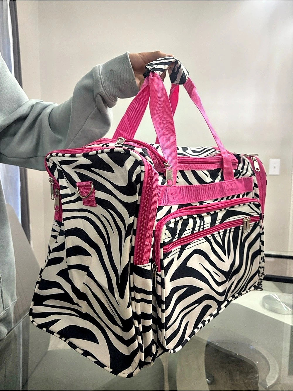 Zebra Print Travel Bag in Black & Pink Like New